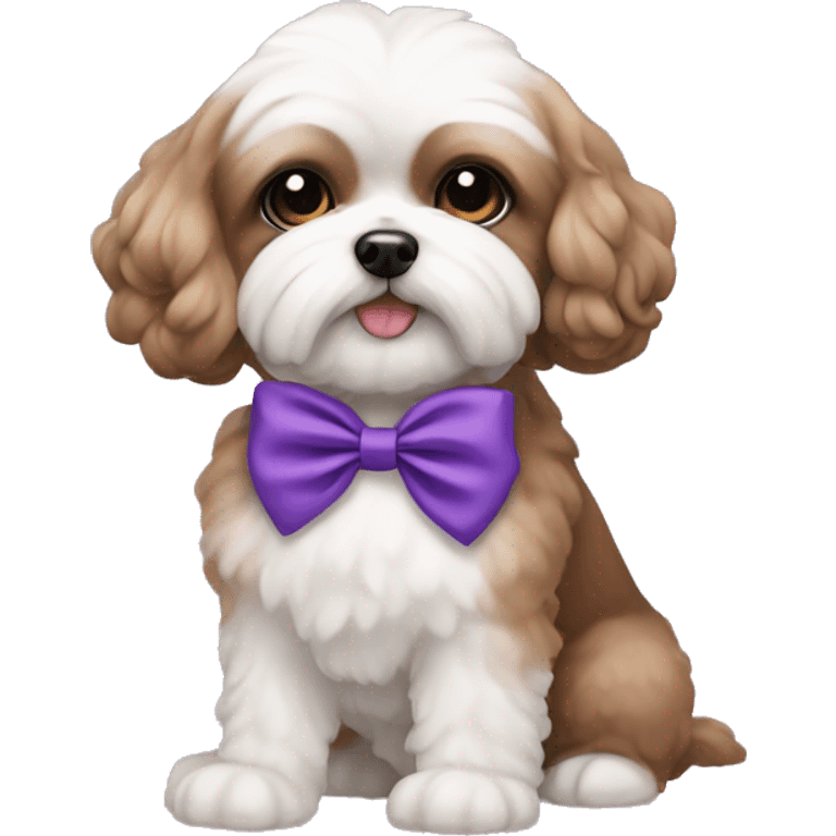 Brown Shichon with purple hair bow emoji