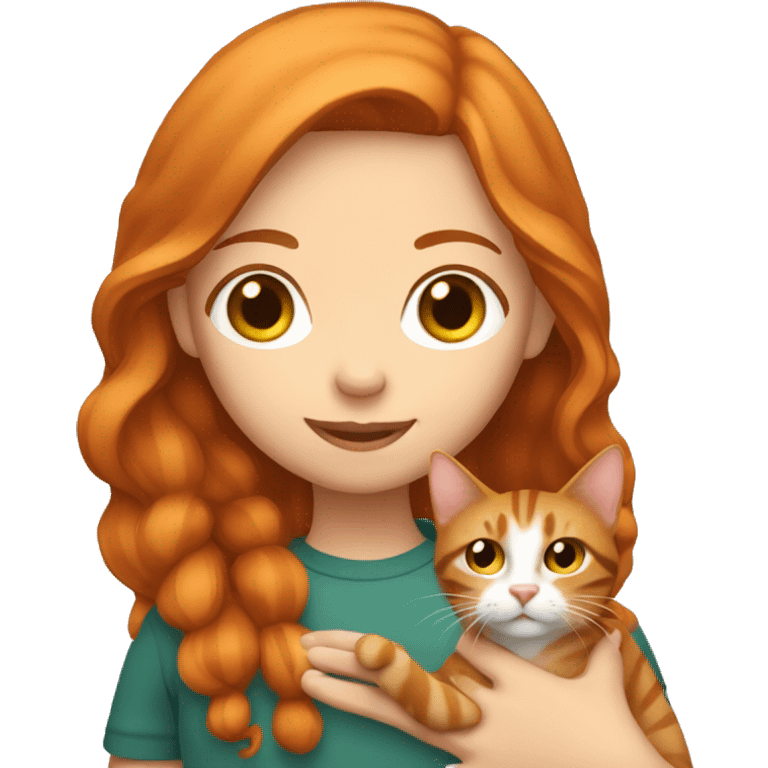 ginger girl holding a brown tabby cat emoji