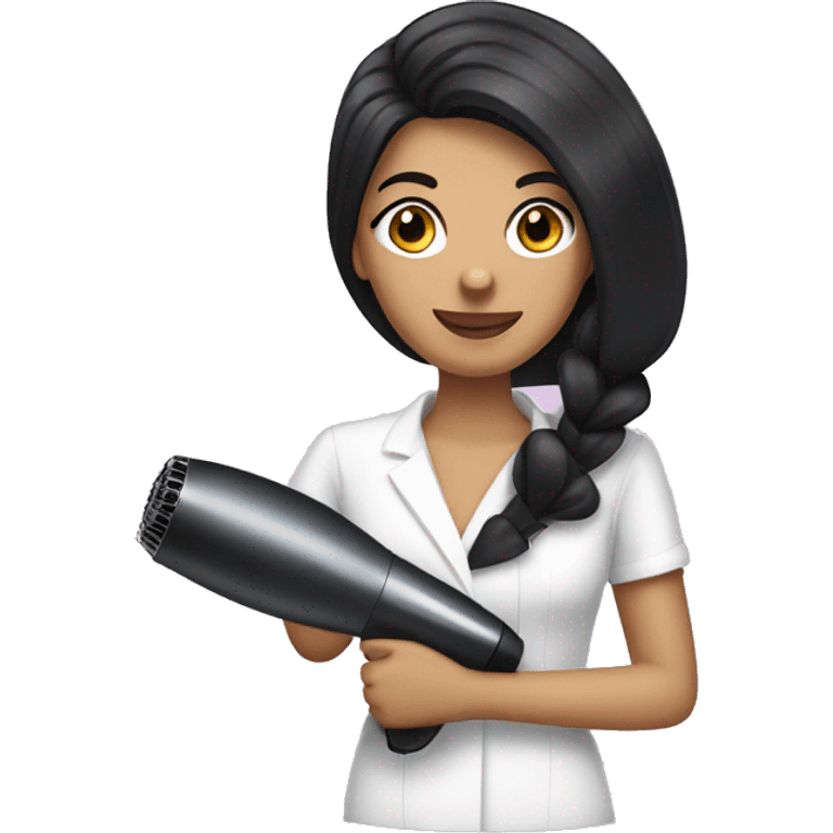 Dark haired hair dresser holding hair dryer  emoji