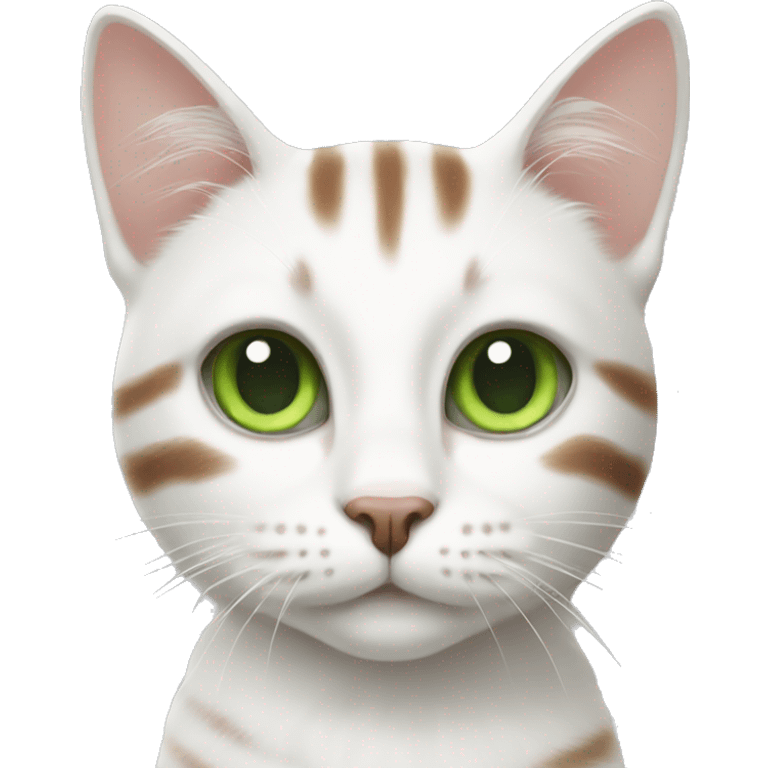 White cat with brown stripes and green eyes emoji