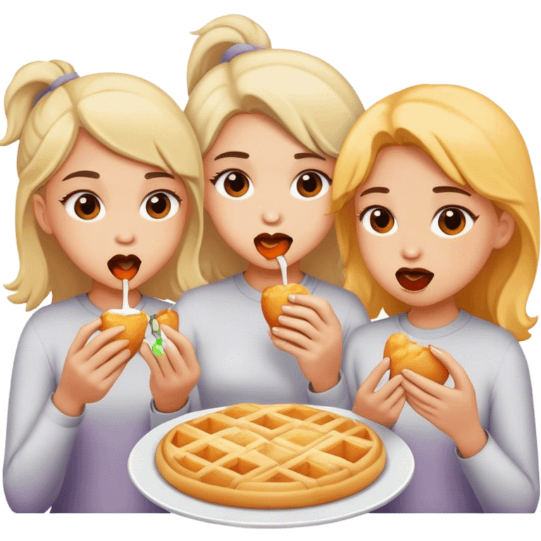 three girls eating emoji