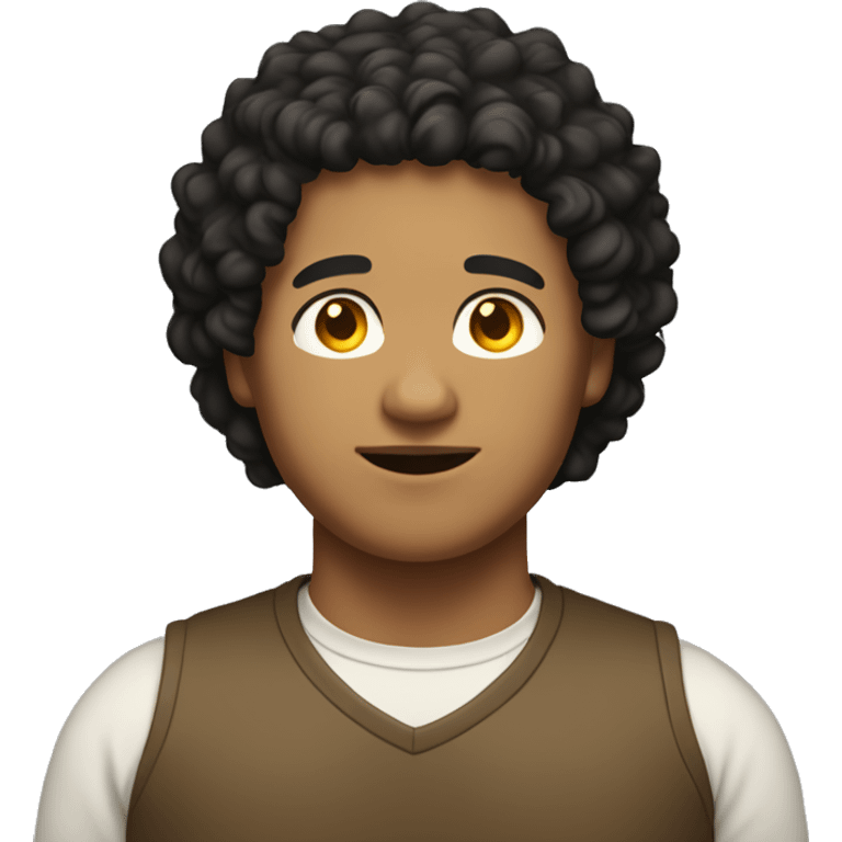 Brownish-yellow skin, overweight, young man, black curly hair. emoji