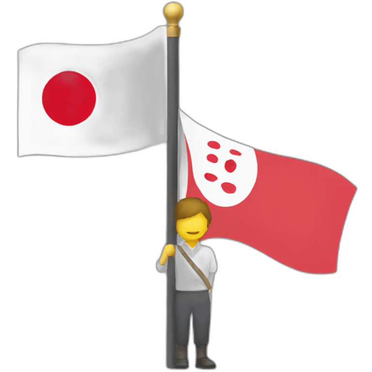 person holding a flagpole with the japanese flag emoji