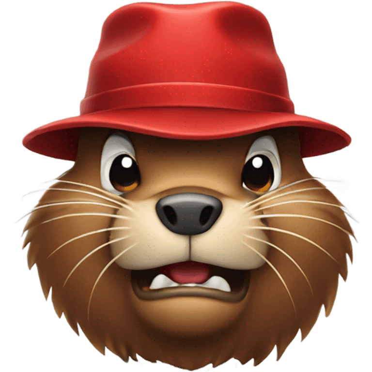 Angry beaver with red hat emoji