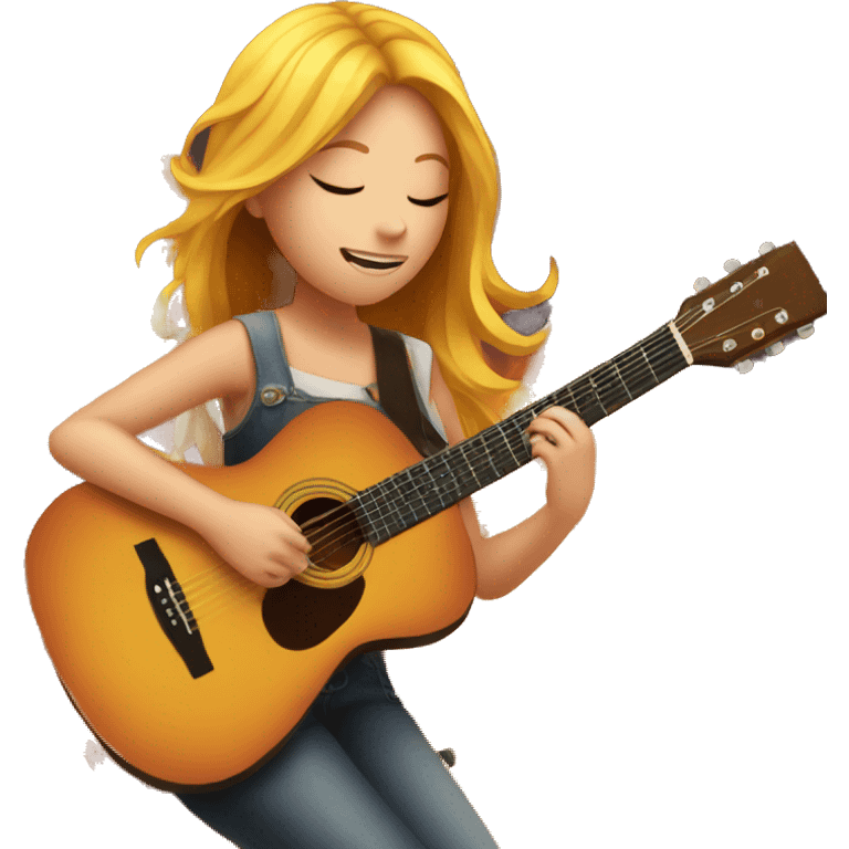 Girl playing the acoustic guitar with fire coming out emoji