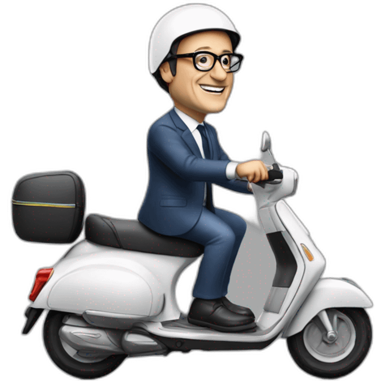 François Hollande sur un scooter avec un casque a la main emoji