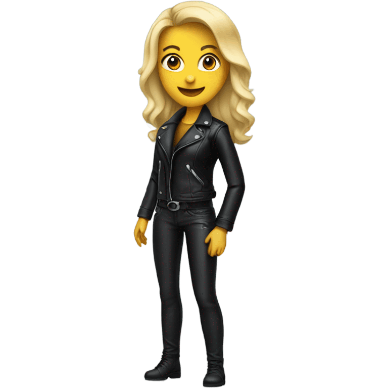 A blonde woman in a black leather outfit emoji