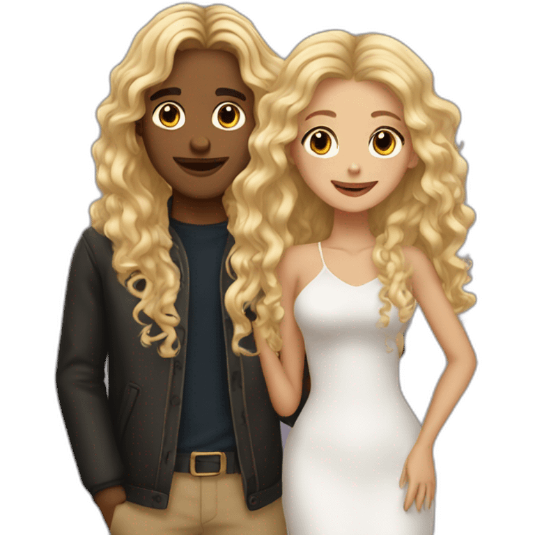 blonde guy with long hair loves black girl with curly long hair emoji