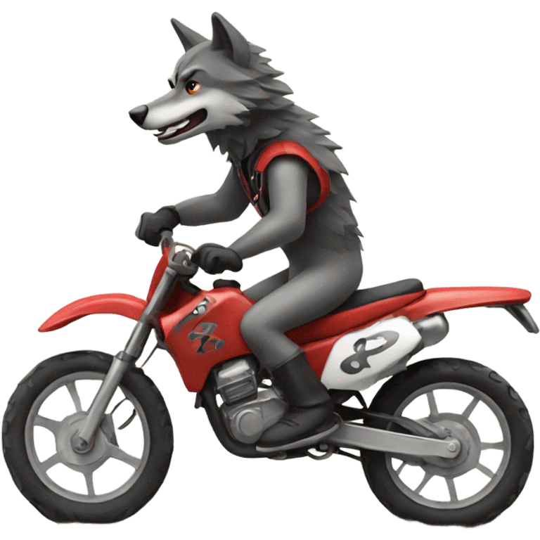 A wolf riding a dirt bike emoji