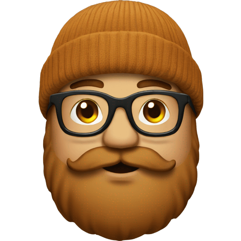 Chubby, black beanie, glasses, brown beard, smoking emoji