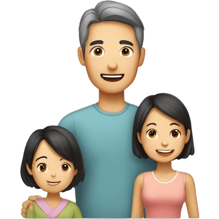 Happy Asian family father,mother,a son,two daughters  emoji