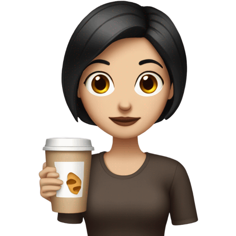 Girl with very short black hair, fair skin and brown eyes drinking coffee emoji