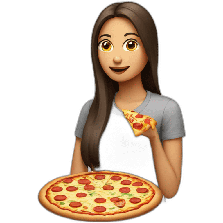 mujer pelo largo comiendo pizza emoji