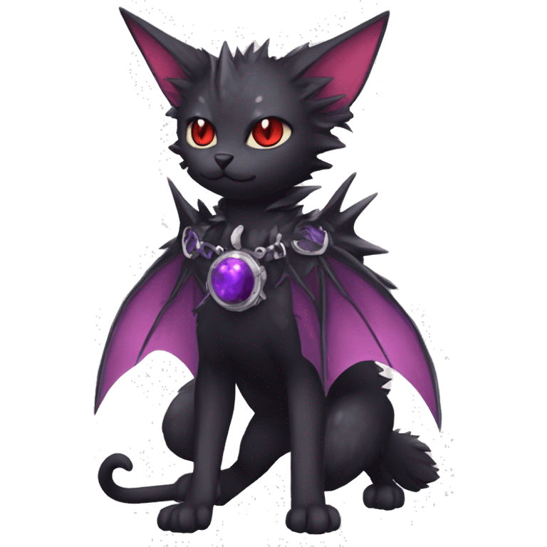 cool cute pretty black punk red Purple ethereal fantasy nargacuga-bat-cat-Fakemon spiked collar harness full body emoji