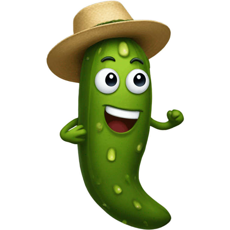 Pickle dancing in a hat emoji