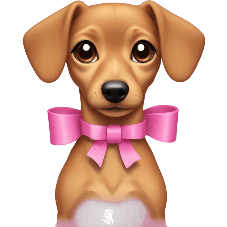 Short haired Chiweenie with a pink collar that has a bow. Just her head. Her ears Stand up. She is tan.  emoji