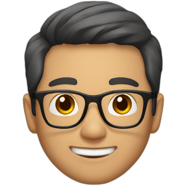 asian man, short hair, black frame glasses, smile  emoji