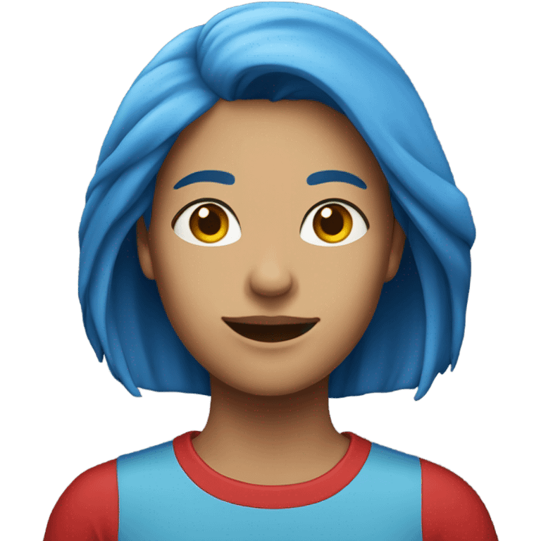 a woman with blue hair in red tshirt emoji