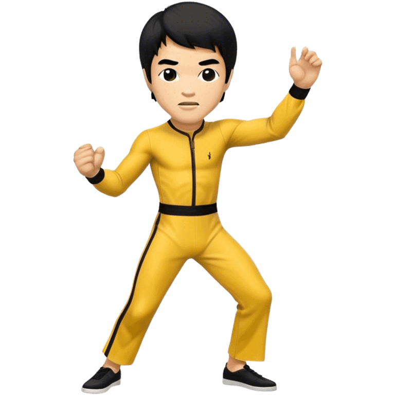 Cinematic Realistic Bruce Lee Pop Culture Emoji, featuring a dynamic portrayal of the legendary martial artist rendered with crisp detail and energetic lighting. emoji