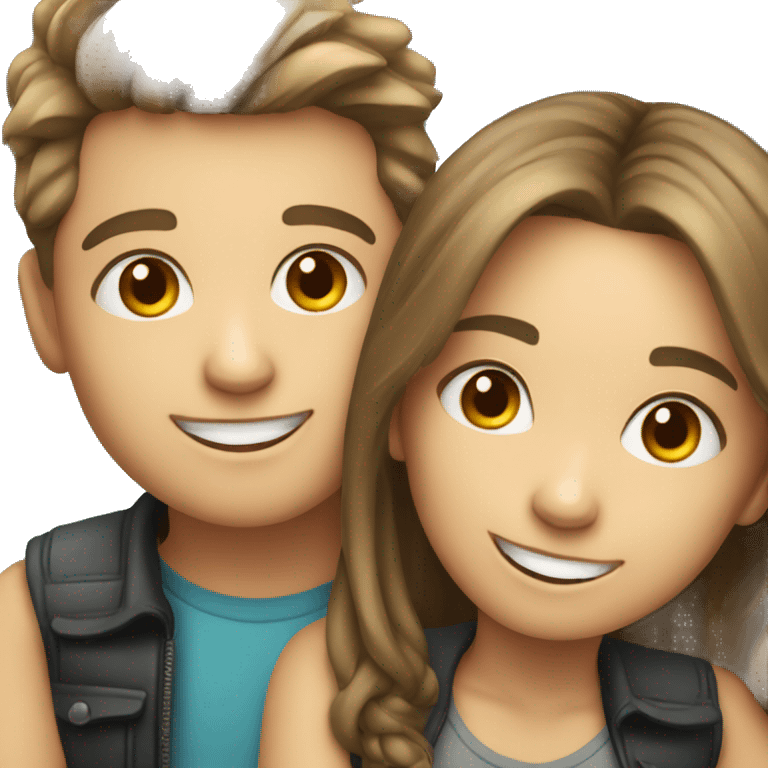 smiling girl and boy selfie emoji