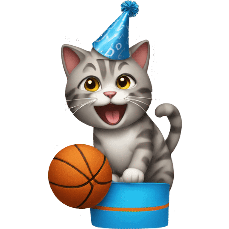 cat wearing a birthday hat dunking a basketball emoji