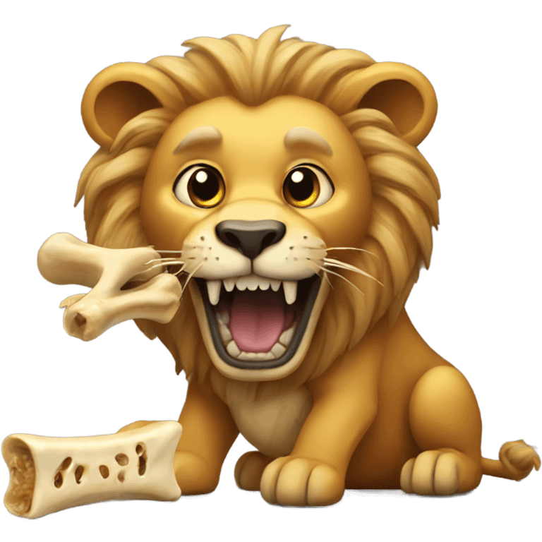 Scary lion eating dog bone emoji