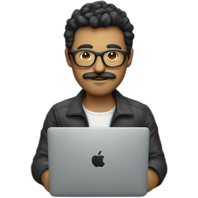 developer with a MacBook with glasses and a moustache emoji