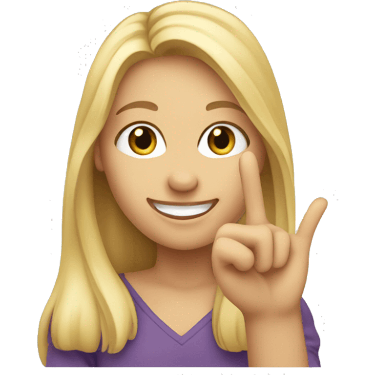 Caucasian woman with long blonde hair smiling making a like sign with her hand emoji