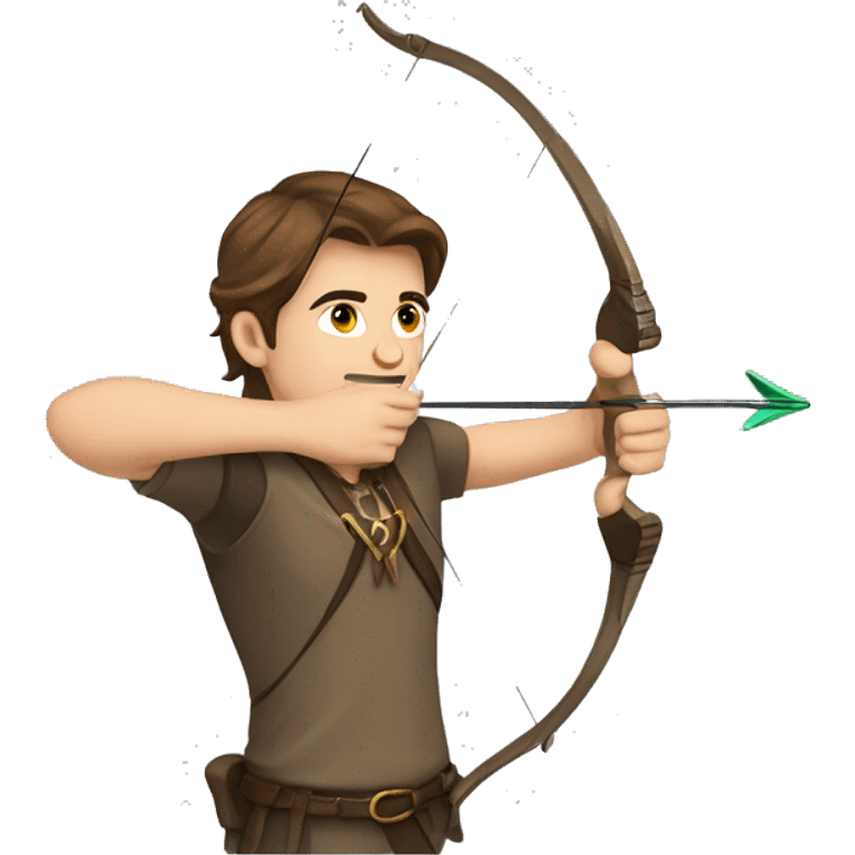 a male archer aiming with a bow, brown hair, bright skin, emoji