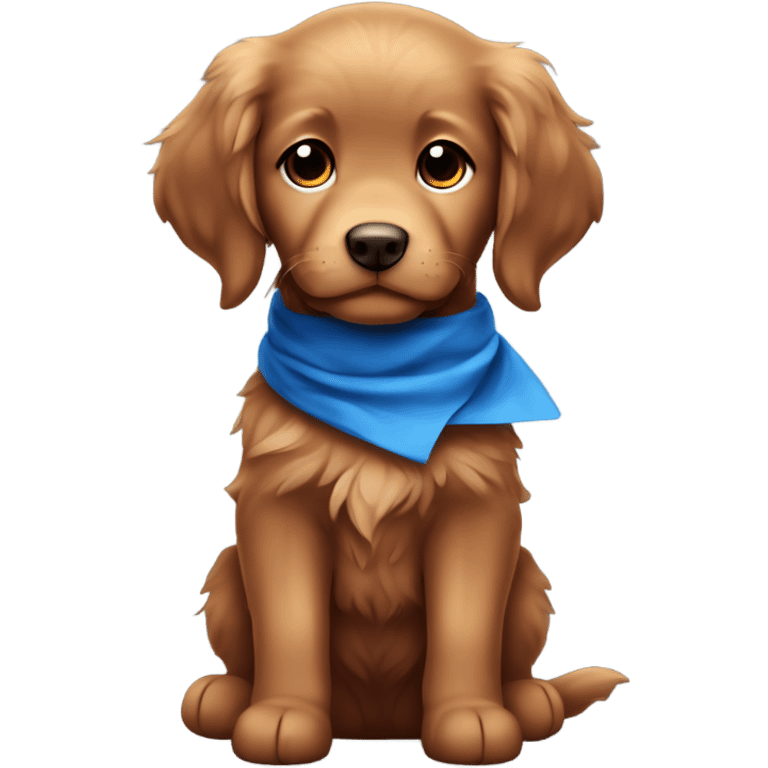 Chibi fluffy dark red retriever puppy with blue neckerchief emoji