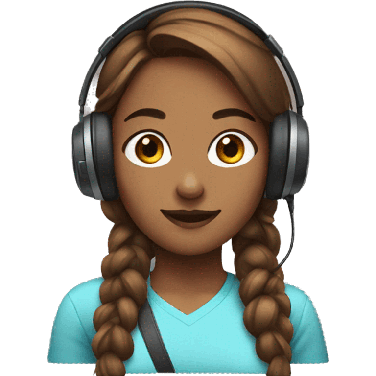 Girly gamer with headset on and brown hair emoji