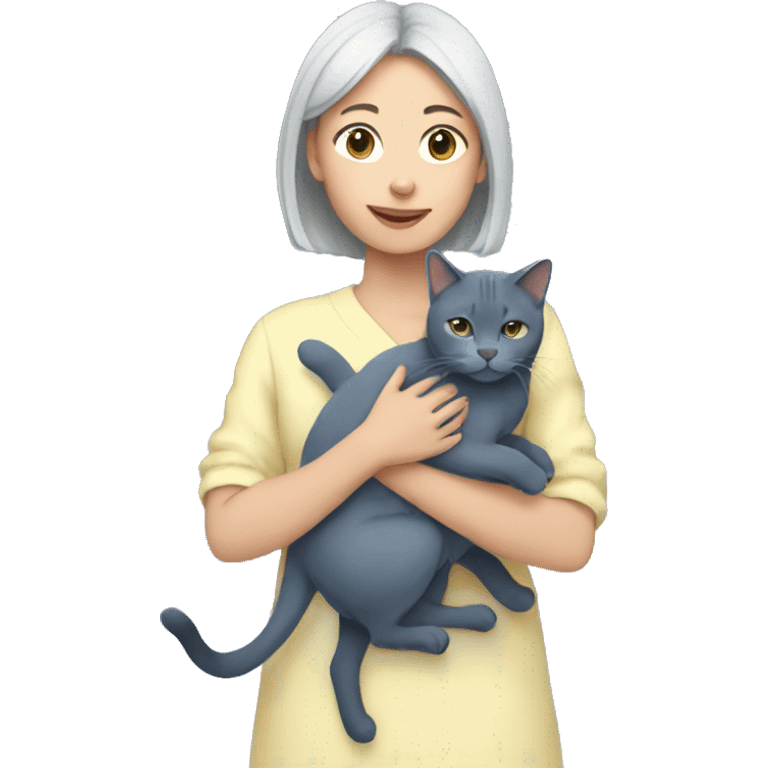 Japanese girl holding Two Russian Blue cats emoji