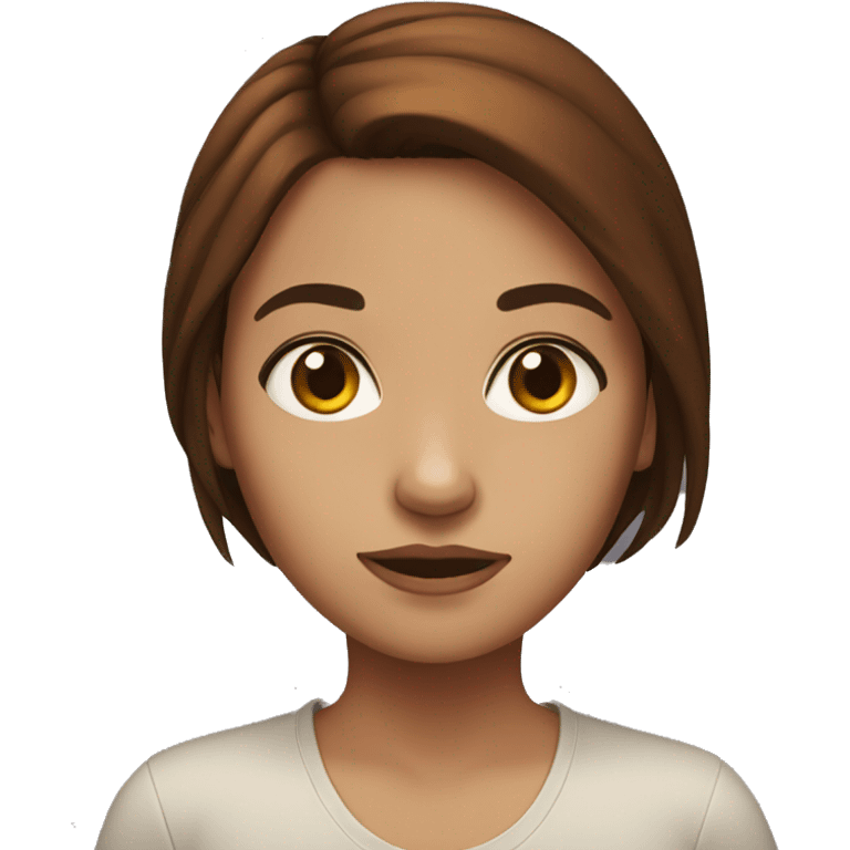 Girl with dark, auburn hair, raising her eyebrow emoji