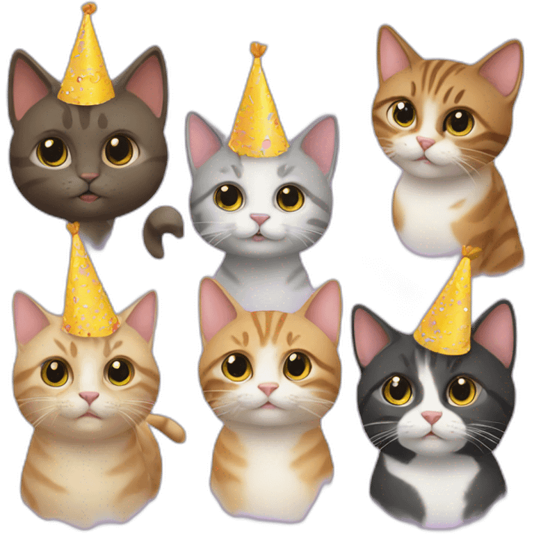 6 cats at a birthday party emoji