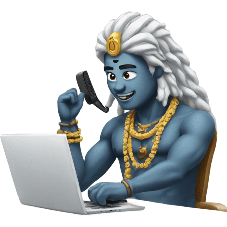 shiva working on computer and talking by phone emoji