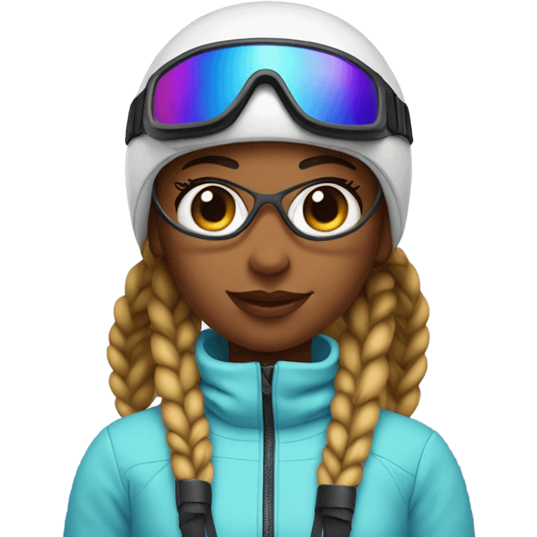 Cool girl with braids and a ski helmet and ski goggles  emoji