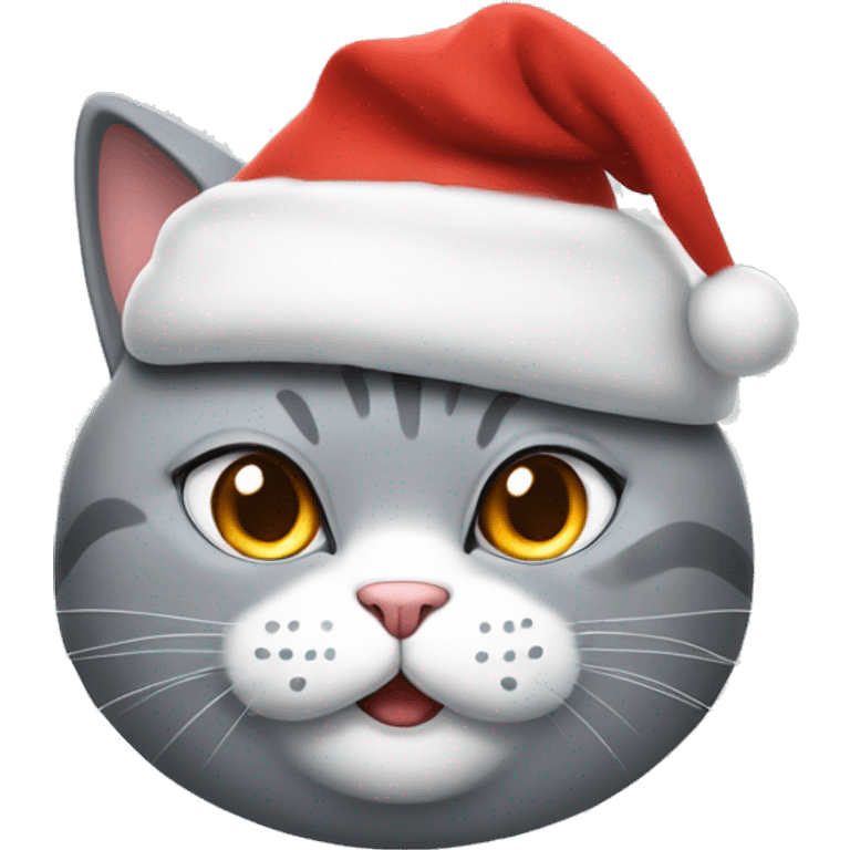 Gray fat cat with a Christmas hat on smiling emoji