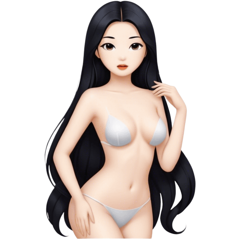 gorgeous Asian girl with long black hair, white skin, and a beautiful body  . Glamorous body  emoji