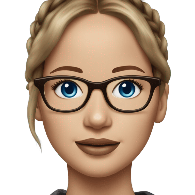 Hyper real Jennifer Lawrence with blue eyes glasses and chocolate hair in ponytail  emoji