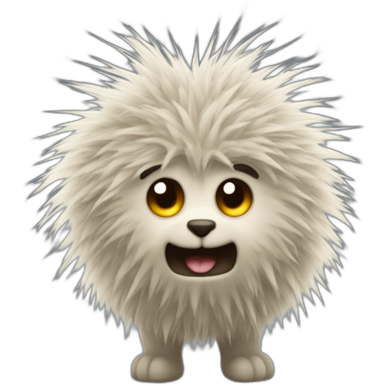 A hairy creature with little lightning bolts dancing along its hairs. His eyes shine like electric bulbs. emoji