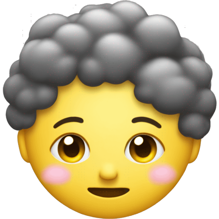 A yellow round emoji with hands on the cheeks bliishinh eyes closed in a fluffy cloudd emoji