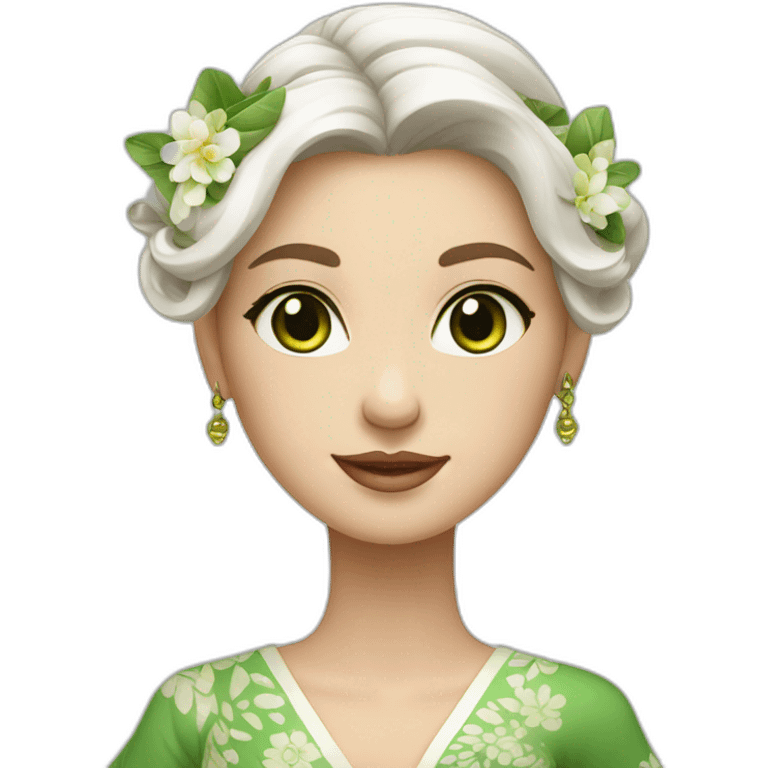 woman in traditional white balinese dress but white skin and green eyes  emoji