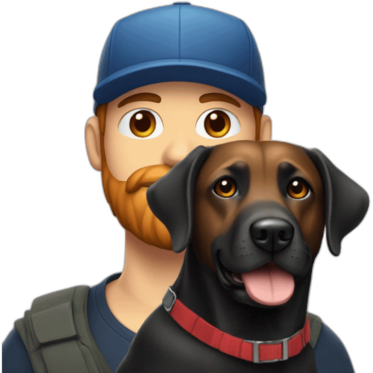 Handsome man in a cap and a red beard with one black labrador dog emoji