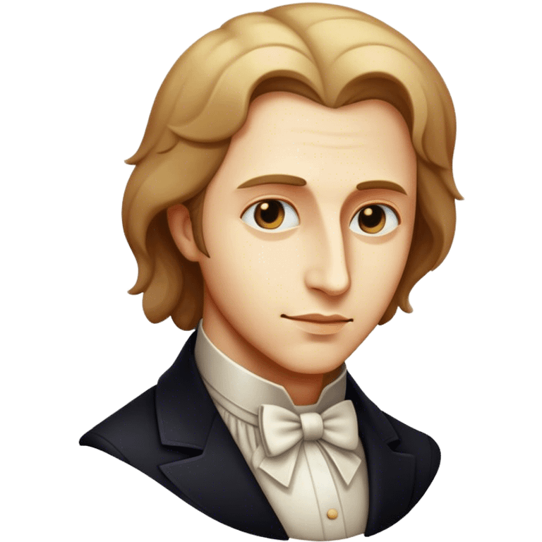 Cinematic Realistic Chopin Pop Culture Emoji, featuring an evocative portrayal of the legendary composer rendered with delicate textures and emotive, dynamic lighting. emoji