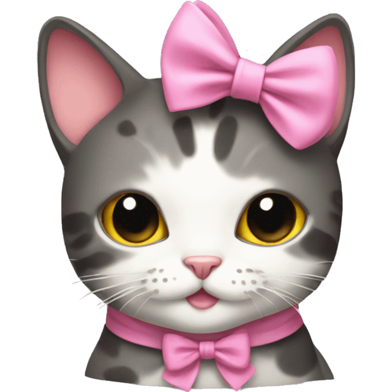 Boba cat with pink bow emoji