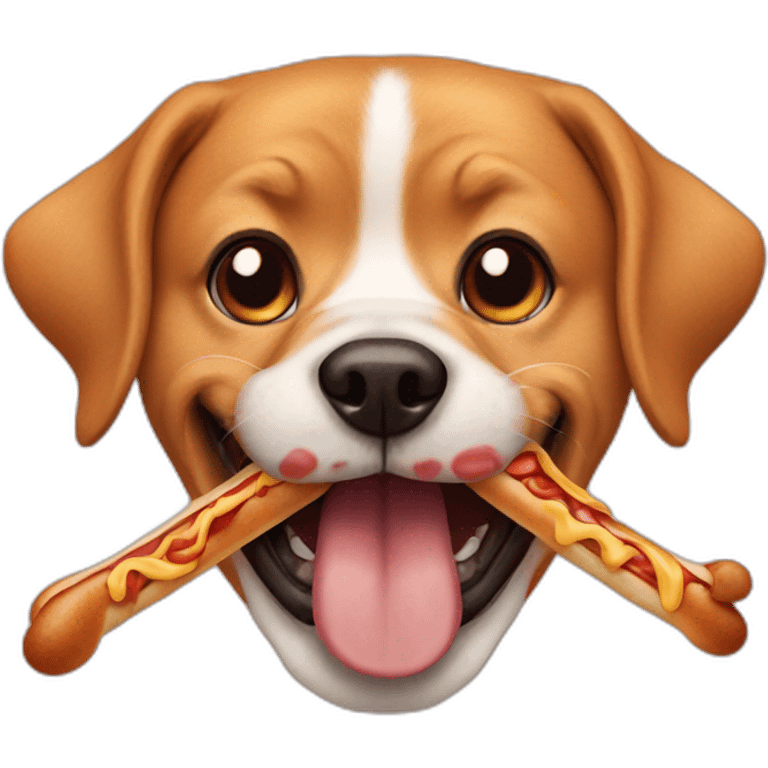 Dog with hotdog as mouth emoji