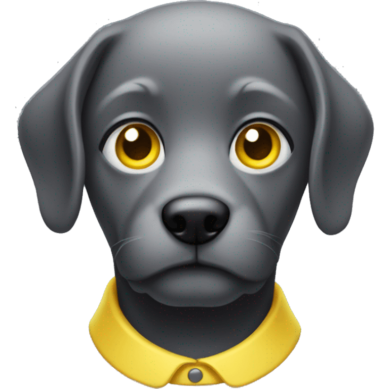 Dark grey vat with yellow eyes and a pink collar emoji