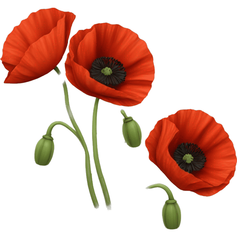 three red poppies with stems emoji