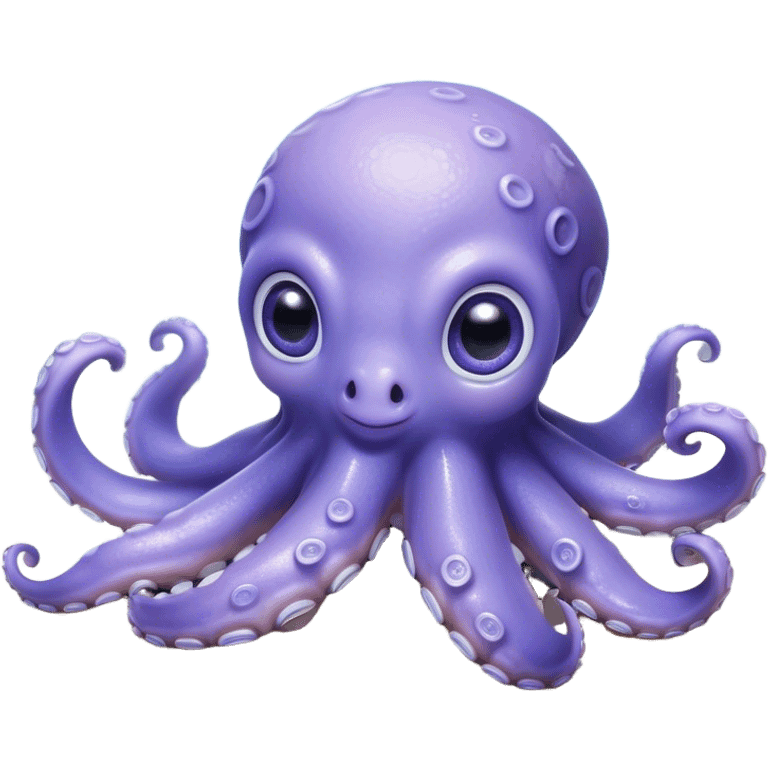 Cinematic Cute Baby Octopus Portrait Emoji, Head tilted slightly in a curious and endearing way, featuring a smooth, rounded light blue-purple body with enormous, sparkling eyes filled with warmth and innocence, delicate tentacles curling playfully, Simplified yet irresistibly adorable features, highly detailed, glowing with a soft, dreamy marine glow, high shine, affectionate and gentle, stylized with a touch of whimsical deep-sea charm, soft glowing outline, capturing the essence of a tiny, inquisitive octopus that looks ready to gently drift into your heart! emoji