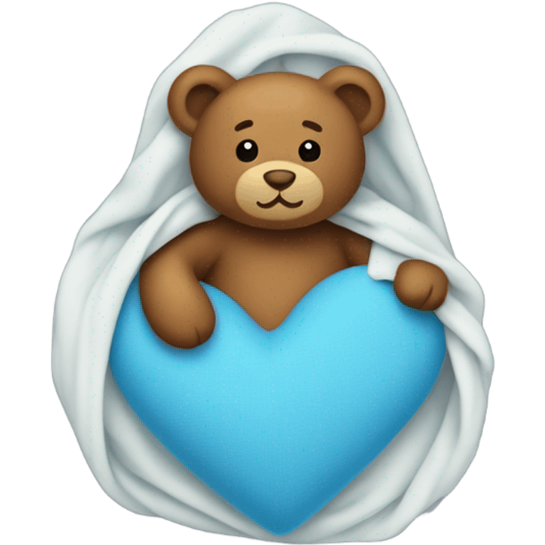 Blue heart with teddy bear wrapped in blanket on the bottom right emoji